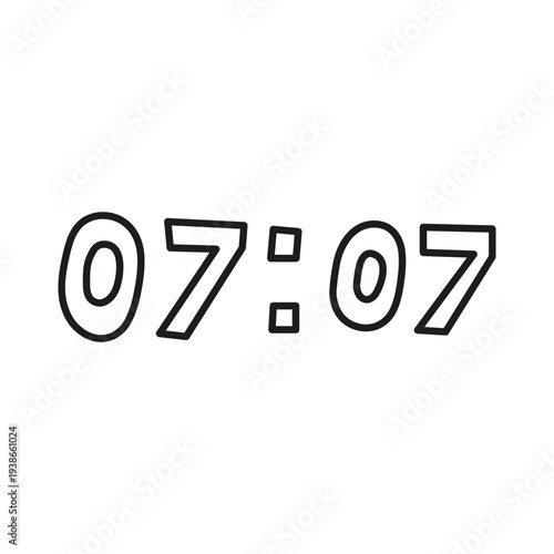 Simple doodle outline angelic time seven o clock isolated on white background.