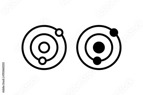Atom orbit model line and solid icon