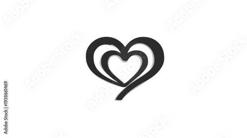 Black three-layered heart illustration on a white background, with slight shadows