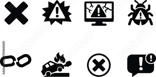 Warning hazard danger signs vector icon set flat design isolated on white scalable illustration