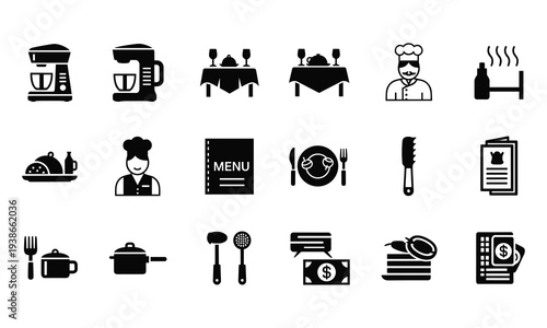 Collection of restaurant and food service icons