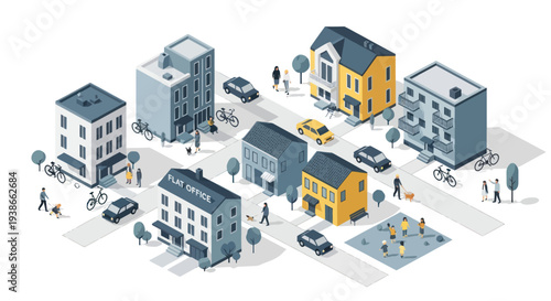 urban neighborhood street scene