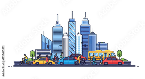 city traffic with cars and bus
