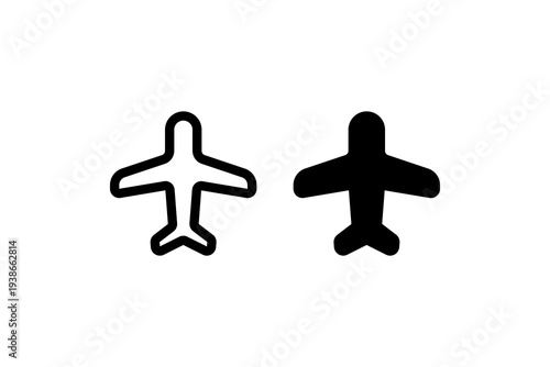 Airplane outline and solid icon set