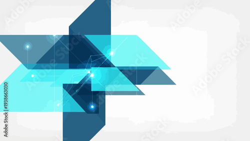 Abstract geometric shapes and digital network connections in blue