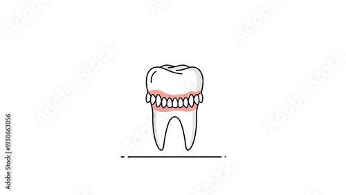 Vector illustration of a molar tooth with an orthodontic appliance on white background.