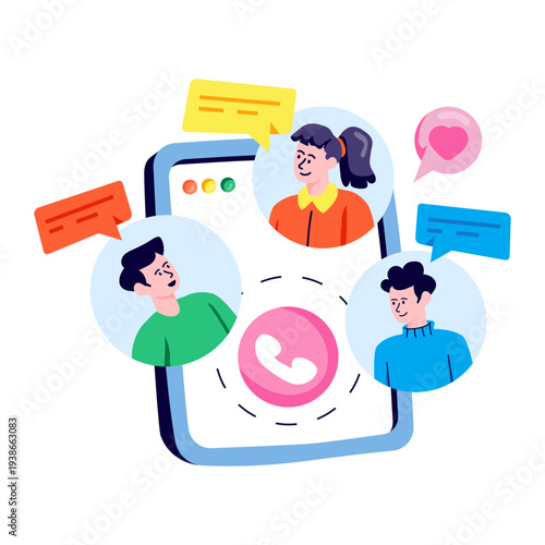 A colored design illustration of group calling 