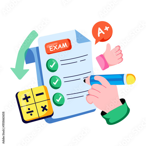 Modern design illustration of examination isolated on white background 