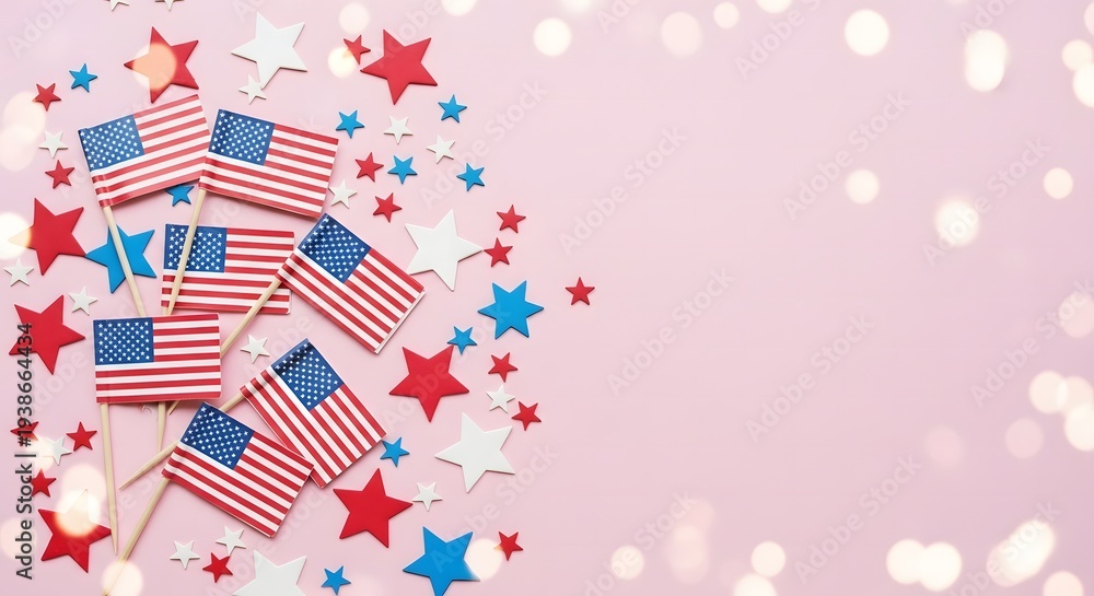 Obraz premium Memorial day patriotic celebration with american flags and stars