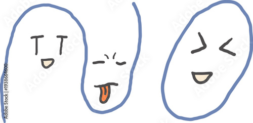 doodle emoji faces in hand drawn style on word no in vector. Elements for stickers decoration design mail posts postcards poster print invitation