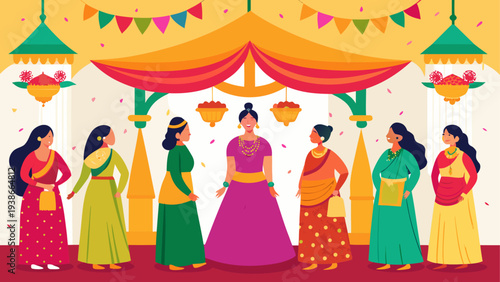Indian women in traditional dresses at a festive celebration vector