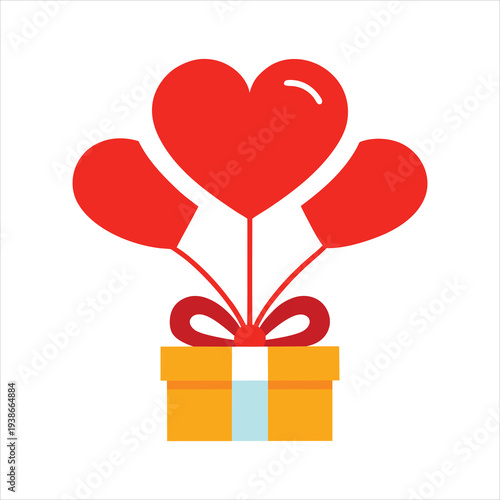 Valentine Heart Balloons Ribbon Bow Vector Illustration