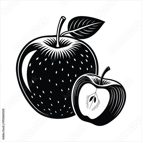 Realistic Apple Whole and Half Organic Fruit Vector