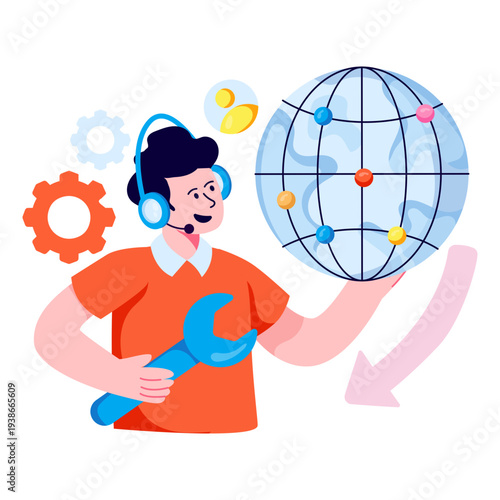 A colored design illustration of global customer service 