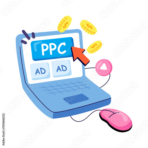 Conceptual flat design illustration of pay per click
