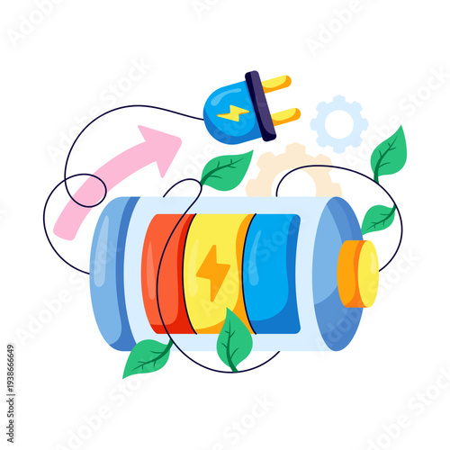 Editable design illustration of ecology battery 