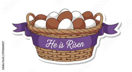 Easter Eggs in Wicker Basket with Ribbon 1.