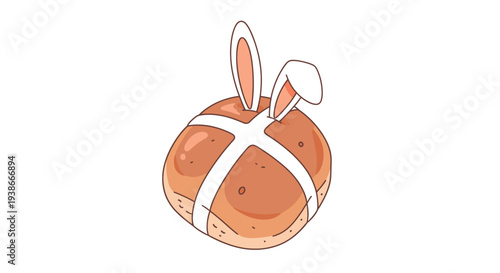 Illustration of Hot Cross Bun with Bunny Ears.