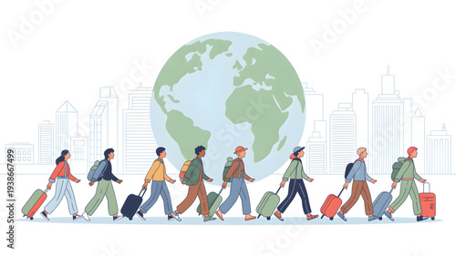 People traveling around the world together.