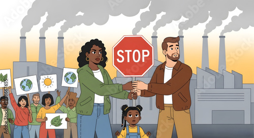 People protesting against pollution and climate change.