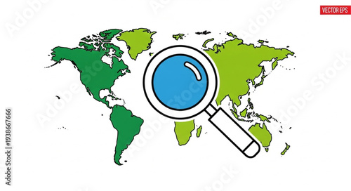 Magnifying Glass Over World Map Illustration.