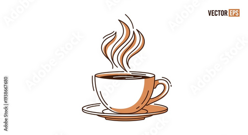 Steaming Coffee Cup on Saucer Illustration.