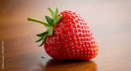 Fresh Ripe Strawberry with Green Leaves.