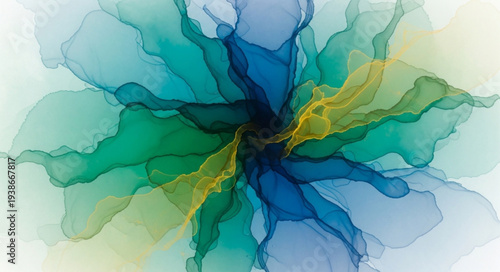 Vibrant Blue Green Alcohol Ink Flower.