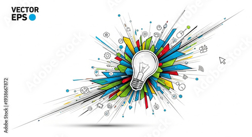Colorful Light Bulb Exploding with Creativity.