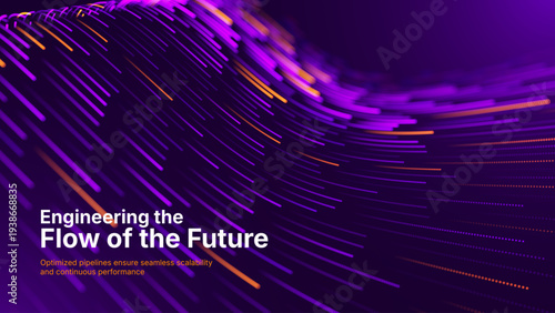 Electric Tech Glow Visualizes Data Pathways In Deep Purple And Gold. Abstract Representation Of Fiber Optic Systems For Tech And Science Background.