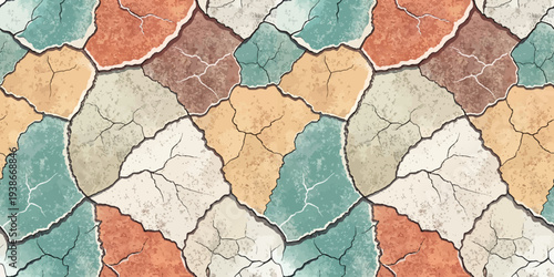Abstract mosaic pattern featuring earthy and pastel colors with cracked lines Vector