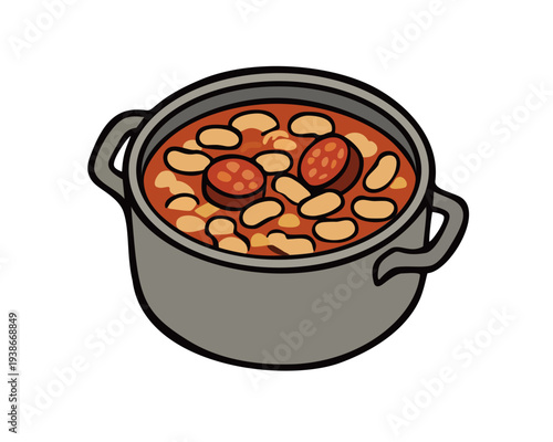 Asturian fabada. Traditional Spanish plate. Vector isolated illustration