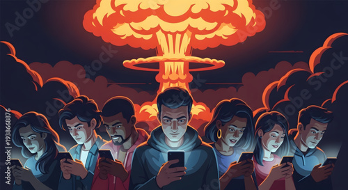 People watching nuclear explosion on phones.