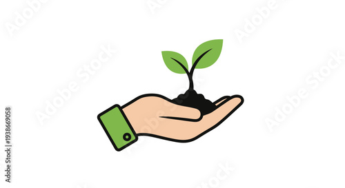 Hand Holding a Small Plant with Green Leaves.
