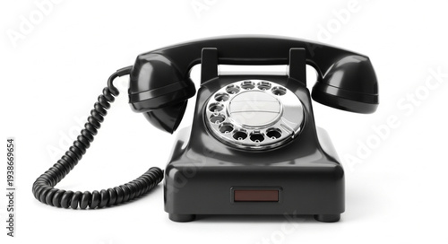Vintage Black Rotary Telephone on White.