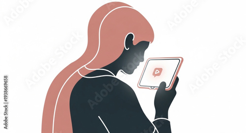 Woman Silhouette Using Tablet Computer Device.