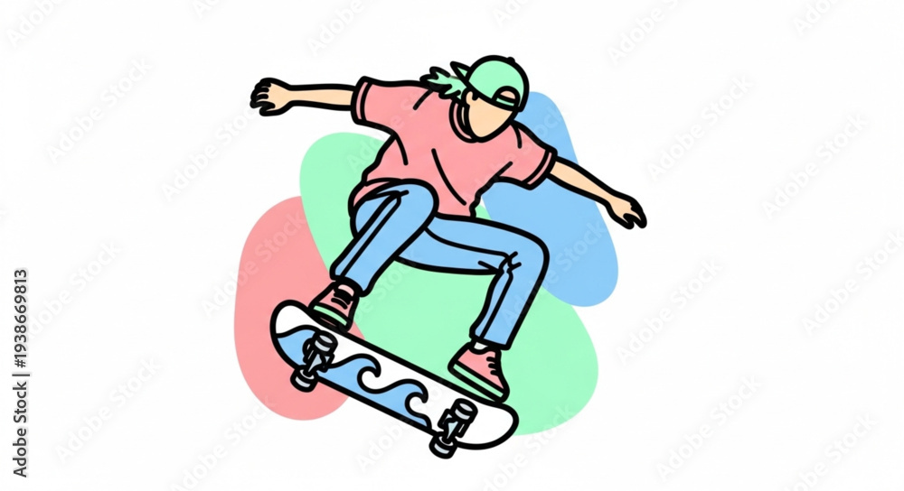 Fototapeta premium Young Skateboarder Performing Trick in Mid Air.