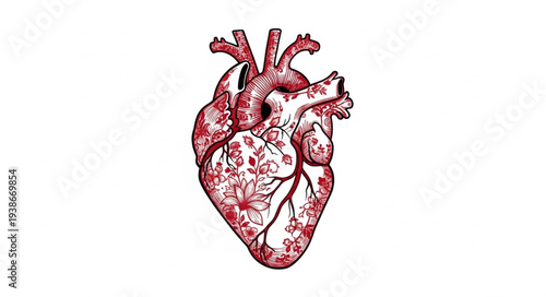 Detailed Anatomical Illustration of Human Heart.