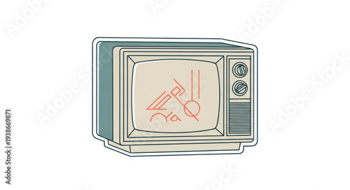 Vintage Television Set with Hand Drawn Screen.