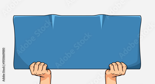 Hands holding a blank blue sign 1.