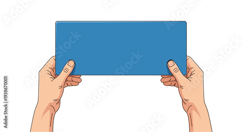 Hands Holding Blue Rectangular Object Illustration 1.