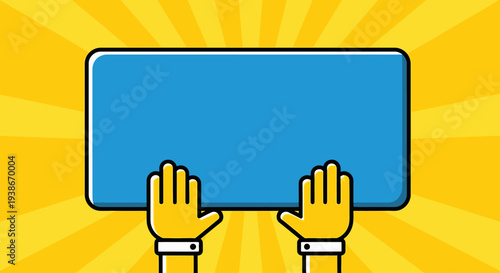 Hands holding blue blank signboard 1.