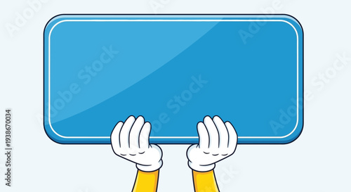 Hands Holding Blue Rectangular Signboard 2.