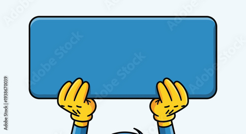 Hands holding blue rectangular signboard 4.