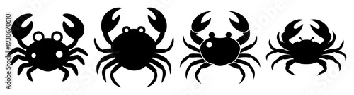 Set of four black crab icons in flat design vector illustration scalable for web and print