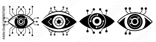 Set of stylish cyber eye icons in flat design vector illustration, futuristic technology concept, scalable graphic art