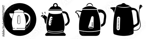 Modern electric kettle set flat design vector illustration icon pack kitchen appliance boiling water scalable graphic