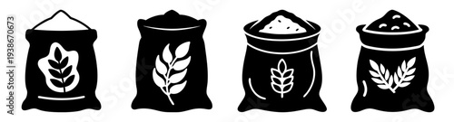Set of four flour sack bags with wheat icon vector illustration flat design scalable graphic