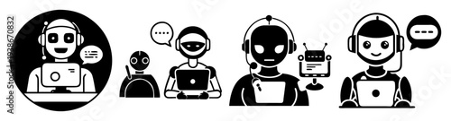 Robot assistant team working together flat design vector illustration icon pack scalable graphic