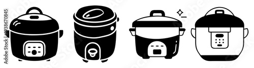 Set of 4 modern rice cookers kitchen appliances flat design vector illustration icon pack scalable graphic